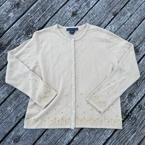 Eagle's Eye Cardigan Sweater Embroidered Floral 90s‎ Vintage Women Size L Beige